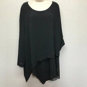 Soft Suroundings Tunic Top Womens L Black Roll Tab Sleeve Asymmetrical Hem